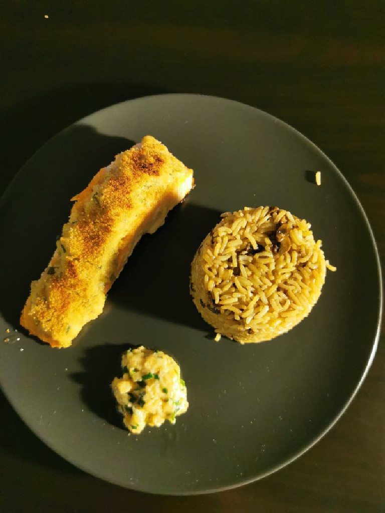 Pavés de saumon - riz aux champignons sauce soja